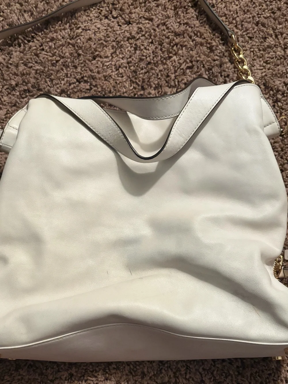 Michael Kors Cream Leather Shoulder Hobo with Gold Accents